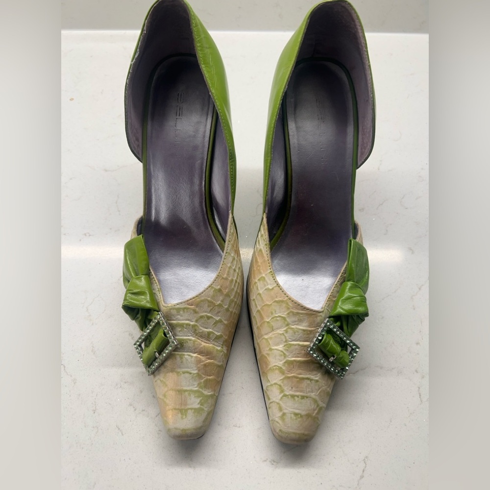 Chic Green and Cream Heels